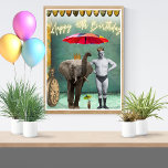 Funky Vintag Strongman 40. Geburtstag Poster<br><div class="desc">Spaß und funky modifizierte Kunst 40. Geburtstagsvignette mit Vintagem starken Mann und einem Parasol mit Elefanten Foto Ausschnitten mit Neontext</div>