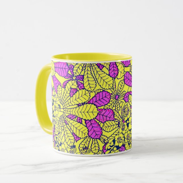 Funky Vintage Blume Lila Gelbe Tasse Cup (Vorderseite Links)
