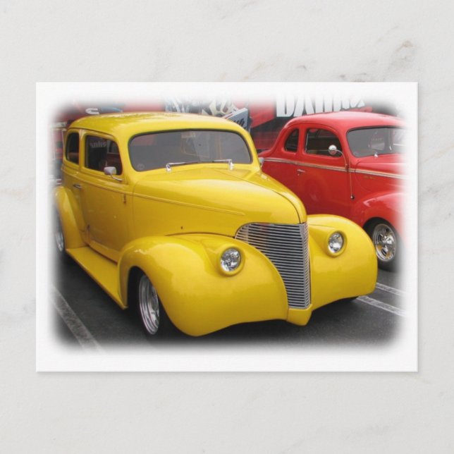 Funky Vintage Car Postcard! Postkarte (Vorderseite)