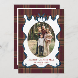 Funky Vintage Christmas Blue Bow Coquette5 Photo Feiertagskarte