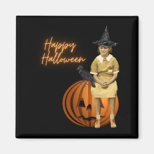 Funky Vintage-Hexe Mädchen Halloween Magnet