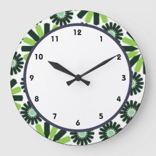 funky vintage retro green flower round clock große wanduhr