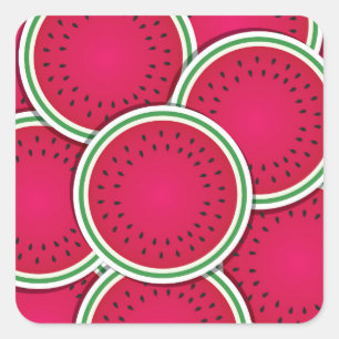 Funky Wassermelon-Scheiben Quadratischer Aufkleber
