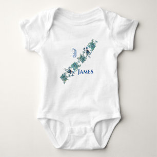 Funky Watercolor Blue Purple Flowers Monogram Baby Strampler