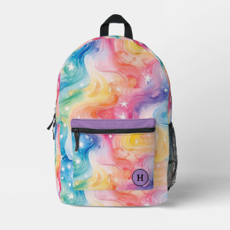 Funky Watercolor Rainbow Galaxy Monogram Bedruckter Rucksack