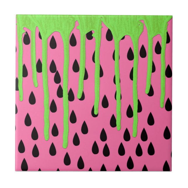 Funky Watermelon Neon Green Paint Tropfens Fliese (Vorderseite)