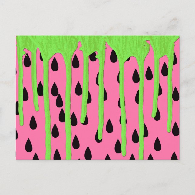 Funky Watermelon Neon Green Paint Tropfens Postkarte (Vorderseite)