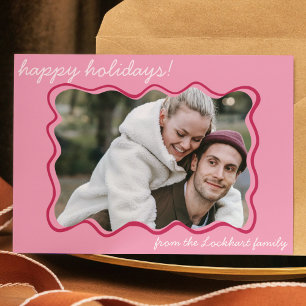 Funky Wavy Hand Drawn Whimsical Border Foto Feiertagskarte