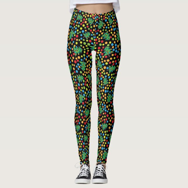 Funky Weihnachtsbaum-und Polka-Punkt-Leggings Leggings (Vorderseite)
