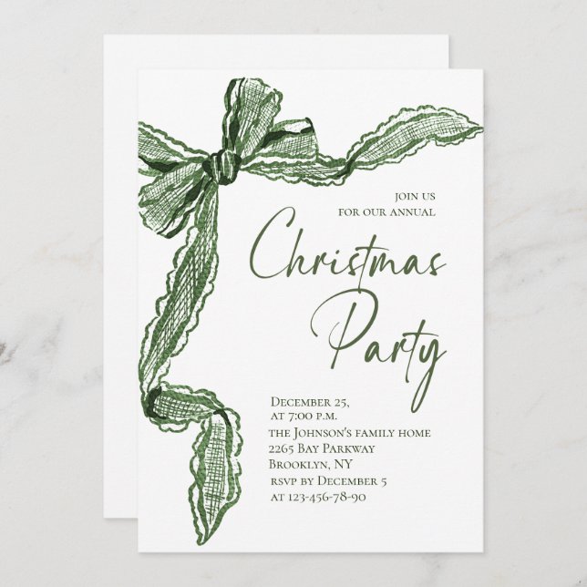 Funky Whimsical Christmas Green Bow Holiday Party Einladung (Vorne/Hinten)