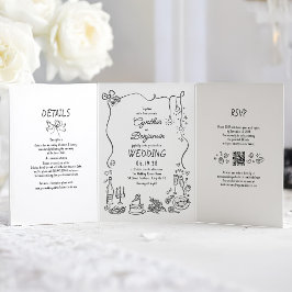Funky Whimsical Doodles Modernes Wedding Foto Dreifach Gefaltete Einladung