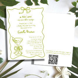 Funky Whimsical Green Martini QR Code Babydusche Einladung