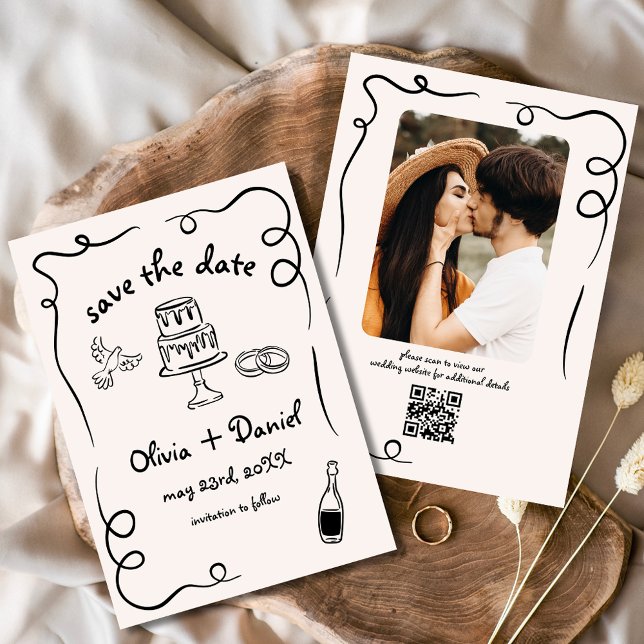 Funky Whimsical Hand Drawn Wedding Foto Save The Date (Von Creator hochgeladen)