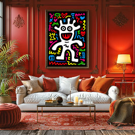 Funky White Alien - Neon Pop Kunst, Dichtung und M Poster