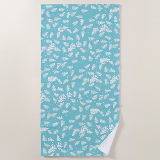 Funky White Fern Pattern Beach Handtuch (Vorderseite)