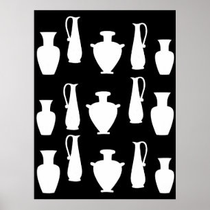 Funky White Old Greece Vases Jars Poster