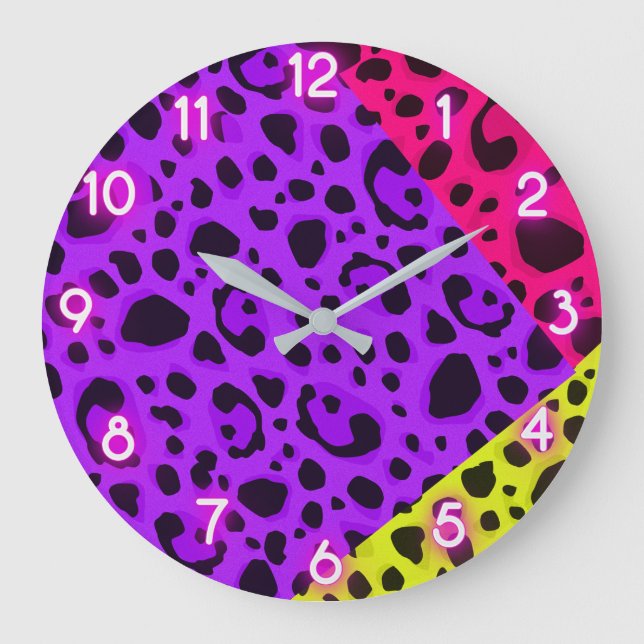 Funky Wild Neon Animal Leopard Cheetah Print Große Wanduhr (Vorderseite)