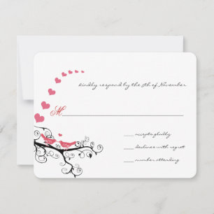 Funky Wirbel Pink Love Bird Tree Wedding RSVP Karte
