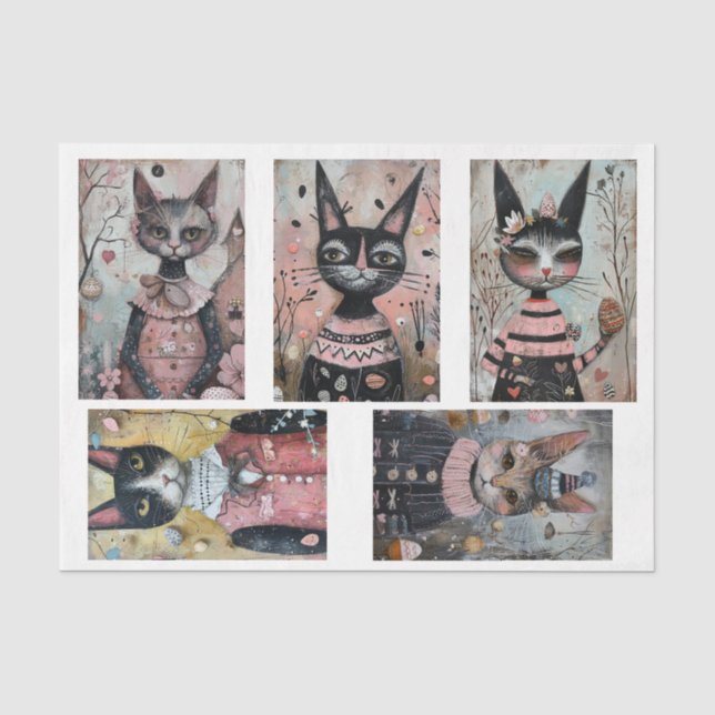 Funky Wired Cats Flaschendekoupage Seidenpapier (Vorderseite)