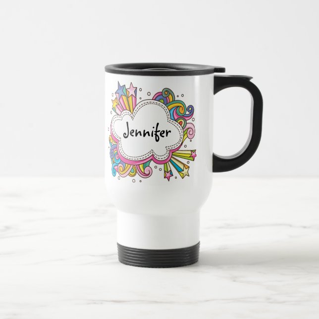 Funky Wolken-personalisierte Reise-Tasse Reisebecher (Rechts)