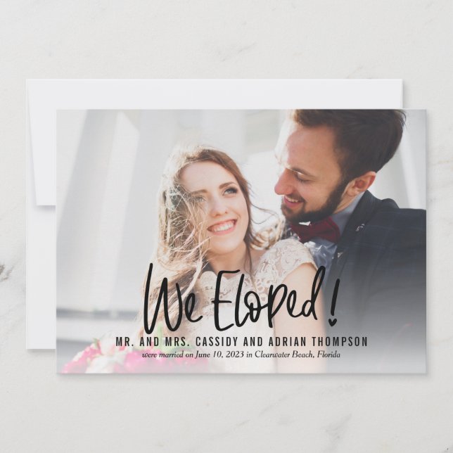 Funky Writing Wedding Elopement Empfang laden ein Dankeskarte (Vorderseite)