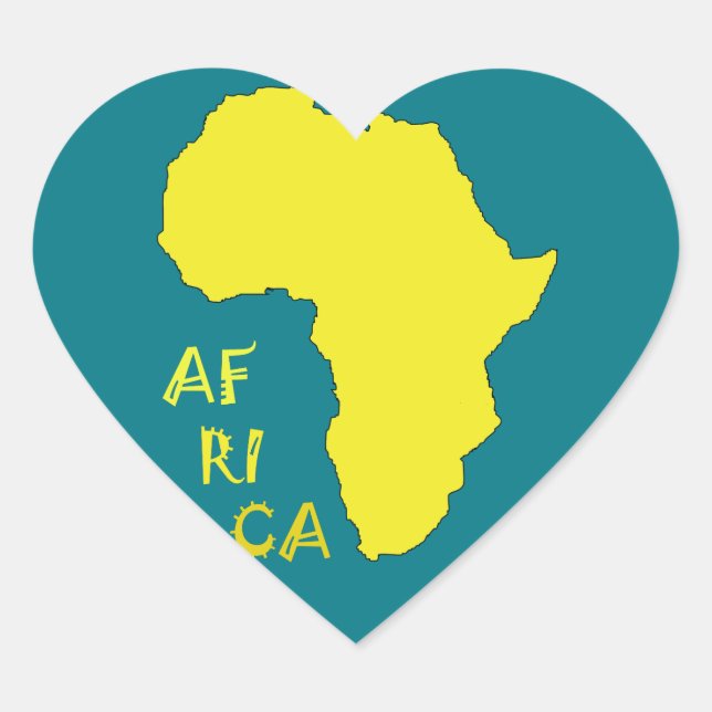 Funky Yellow Africa Map Herz-Aufkleber (Vorderseite)
