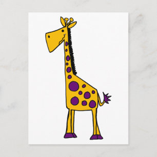 Funky Yellow and Lila Giraffe Cartoon Postkarte