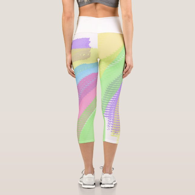 Funky Yellow Blue Abstrakt Red Art Pastel Thema Capri Leggings (Rückseite)