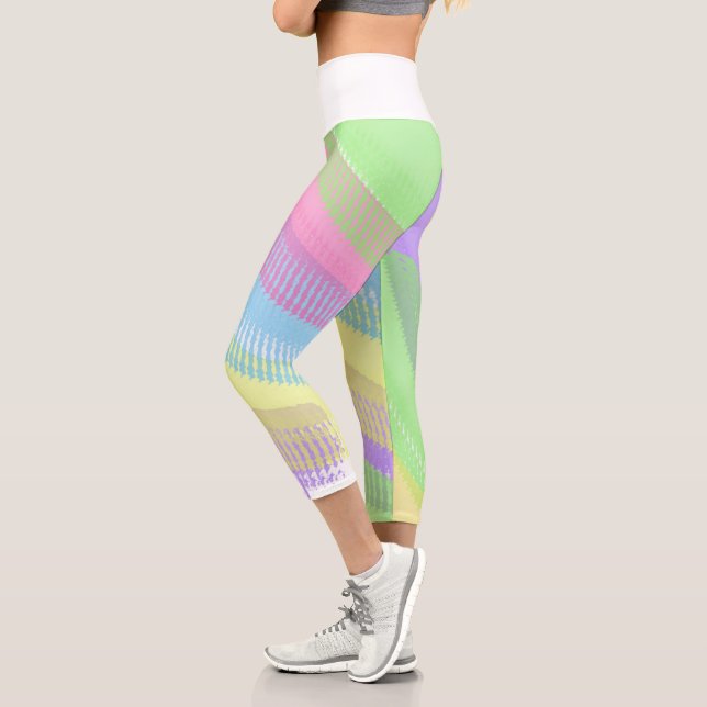 Funky Yellow Blue Abstrakt Red Art Pastel Thema Capri Leggings (Links)