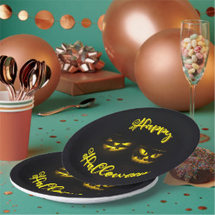 Funky yellows Frohes Halloween Text & Kürbisgesich Pappteller