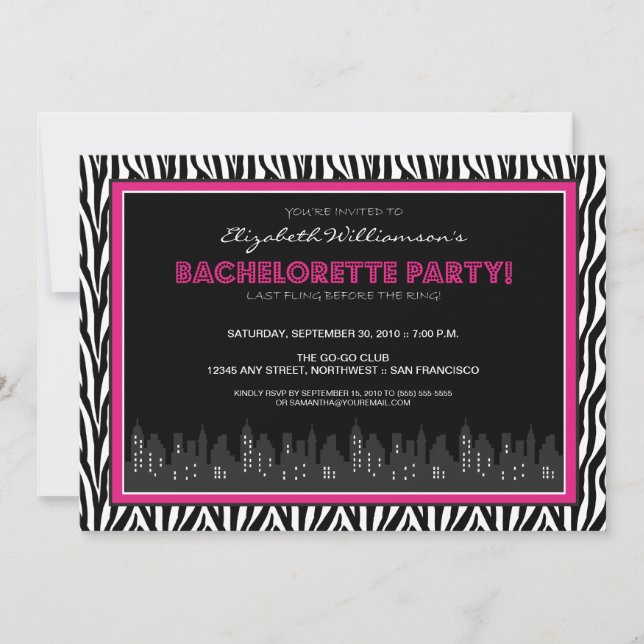 Funky Zebra Junggeselinnen-Abschied Invitation (pi Einladung (Vorderseite)