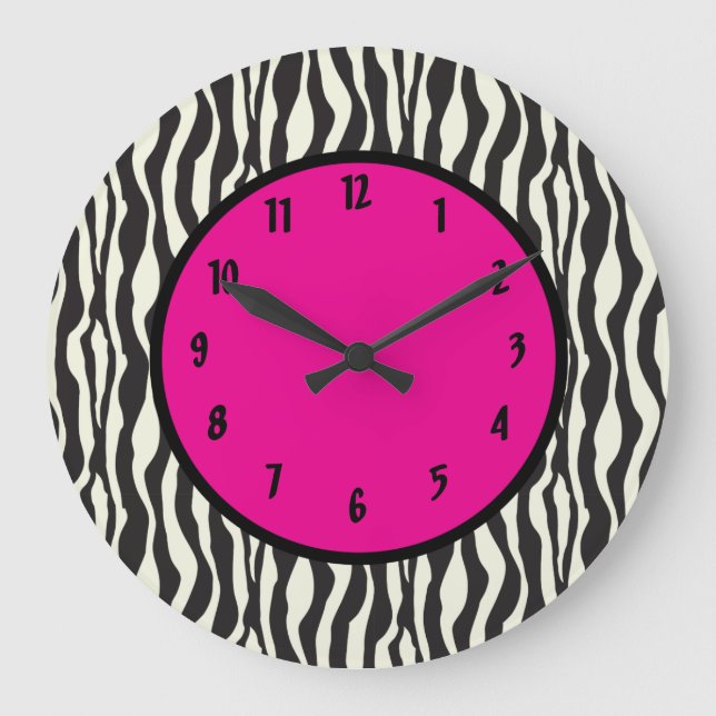 Funky Zebra Pink Round (Large Wall Clock) Große Wanduhr (Vorderseite)