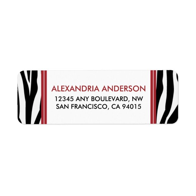 Funky Zebra Print Return Address Label (rot) (Vorne)