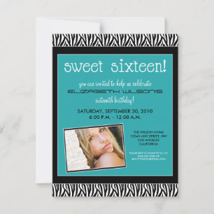 Funky Zebra Sweet 16 Birthday Party Invite (aqua) Einladung