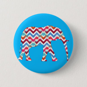 Funky Zickzack-Zickzack Elefant auf aquamarinem Button