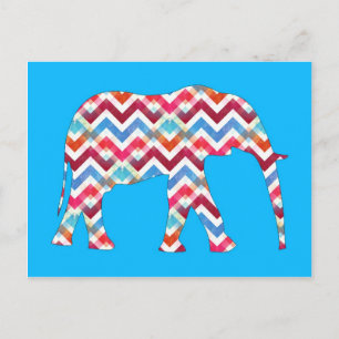 Funky Zigzag Zickzack Elephant auf Aquamarin Blue Postkarte