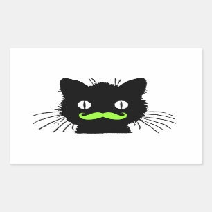 FUNNLIME GREEN MUSTACHE VINTAG SCHWARZE KATZE RECHTECKIGER AUFKLEBER