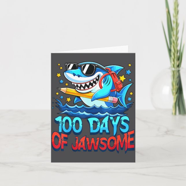 Funny 100 Days Of Jawsome Shark Kids Boy 100th Day Karte (Vorderseite)