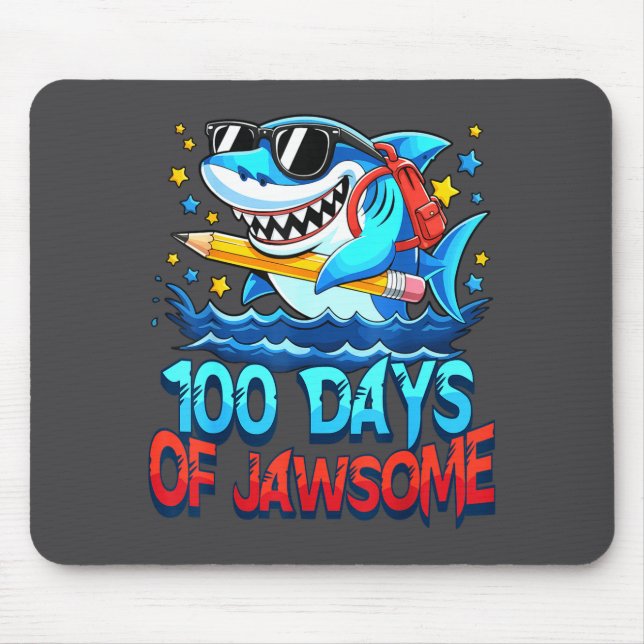 Funny 100 Days Of Jawsome Shark Kids Boy 100th Day Mousepad (Vorne)