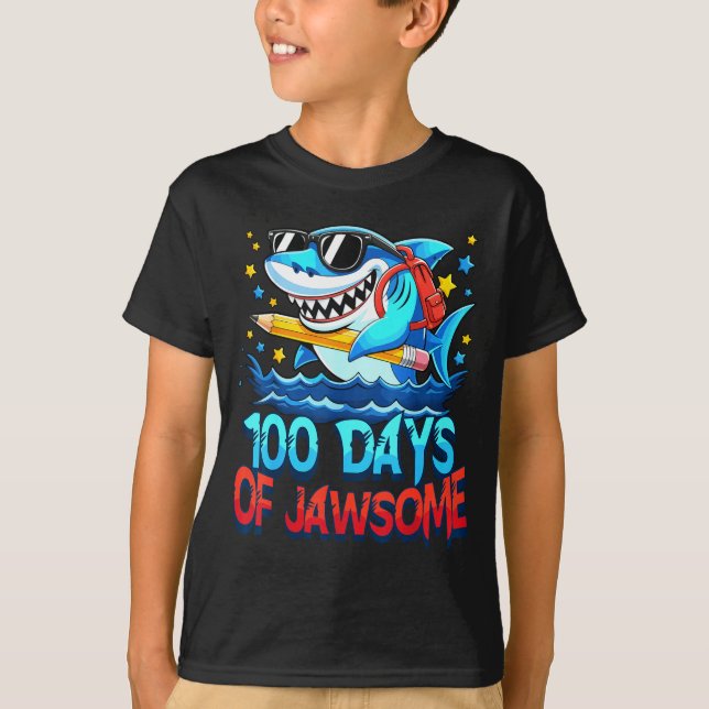 Funny 100 Days Of Jawsome Shark Kids Boy 100th Day T-Shirt (Vorderseite)