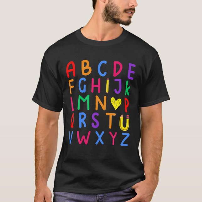 Funny 100th Day Kindergarten Alphabet T-Shirt (Vorderseite)
