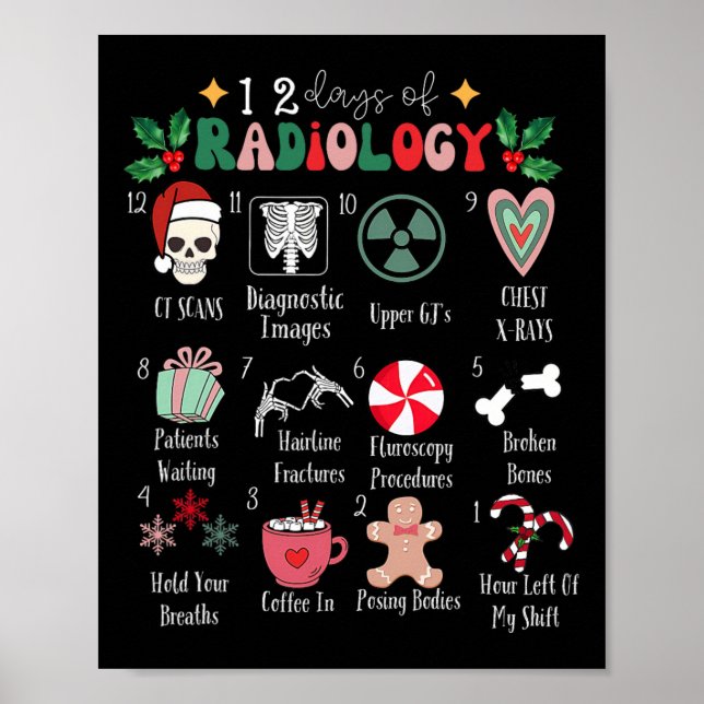 Funny 12 Days Of Radiology Christmas Radiate Xray  Poster (Vorne)