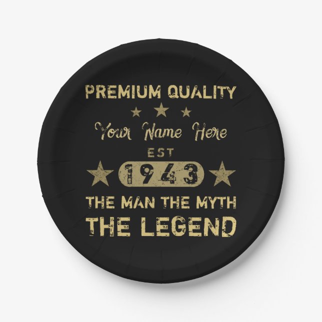 Funny 1943 Birthday Man Myth Legend Pappteller (Vorderseite)