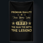 Funny 1973 Birthday Man Myth Legend Banner<br><div class="desc">Ein lustiges Geburtstagsdesign,  das dem Mann den Mythos der Legende sagt! Geburtstagsgeschenke für Männer,  die ihr Alter in einem einstündigen Jahr feiern. Schwarz und Gold mit einem coolen Not leidenden Schriftart,  der Ihnen lasse,  Ihren Namen mit der Option personalisieren!</div>