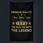 Funny 1973 Birthday Man Myth Legend Banner<br><div class="desc">Ein lustiges Geburtstagsdesign,  das dem Mann den Mythos der Legende sagt! Geburtstagsgeschenke für Männer,  die ihr Alter in einem einstündigen Jahr feiern. Schwarz und Gold mit einem coolen Not leidenden Schriftart,  der Ihnen lasse,  Ihren Namen mit der Option personalisieren!</div>