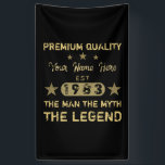 Funny 1983 Birthday Man Myth Legend Banner<br><div class="desc">Ein lustiges Geburtstagsdesign,  das dem Mann den Mythos der Legende sagt! Geburtstagsgeschenke für Männer,  die ihr Alter in einem einstündigen Jahr feiern. Schwarz und Gold mit einem coolen Not leidenden Schriftart,  der Ihnen lasse,  Ihren Namen mit der Option personalisieren!</div>