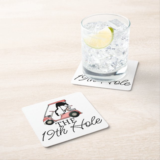 Funny 19. Loch Golf Cart Flamingo Rechteckiger Pappuntersetzer (Vor Ort)