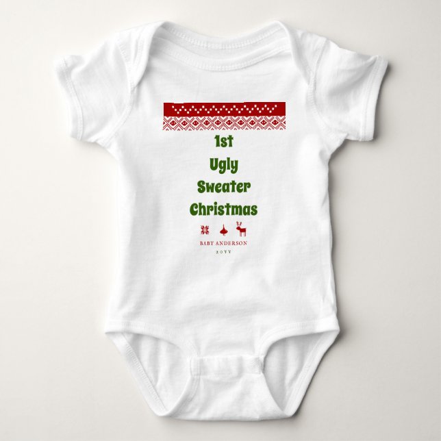 Funny 1 Ugly Sweater Christmas Red Nordic Baby Baby Strampler (Vorderseite)