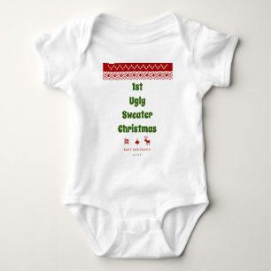 Funny 1 Ugly Sweater Christmas Red Nordic Baby Strampler