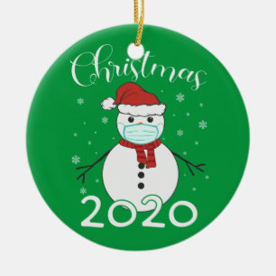 Funny 2020 Christmas Snowman With Face Mask Keramik Ornament